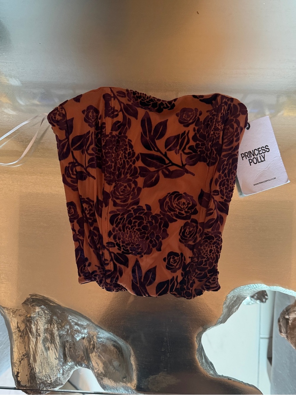 NWT - Princess Polly Rust Floral Strapless Bustier Top